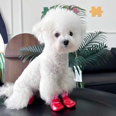 4 Pieces/set Waterproof Pet Socks Booties Anti-Slip Warm Dog Foot Covers Soft Sole Wear Resistant Dog Socks Shoes Walking