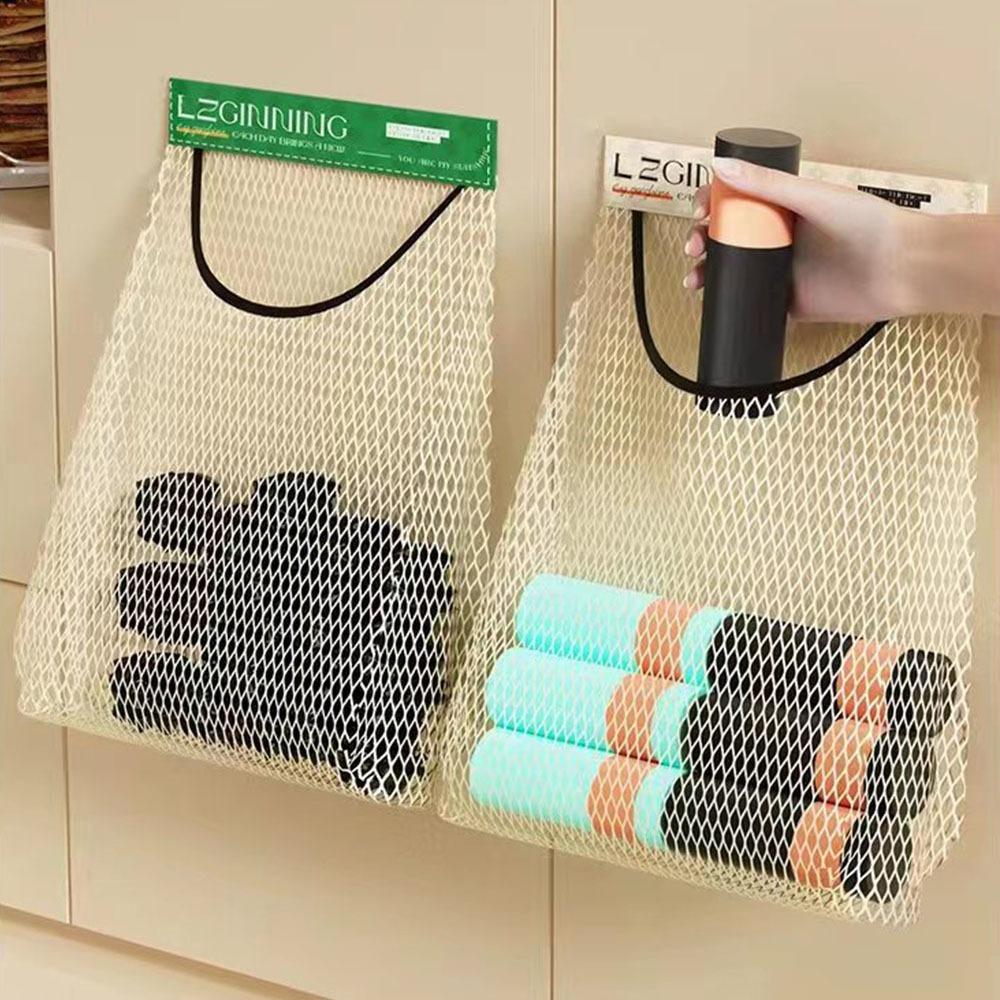 Reusable Kitchen Hanging Mesh Bag Polyester Storage Bag Kitchen Net Pocket