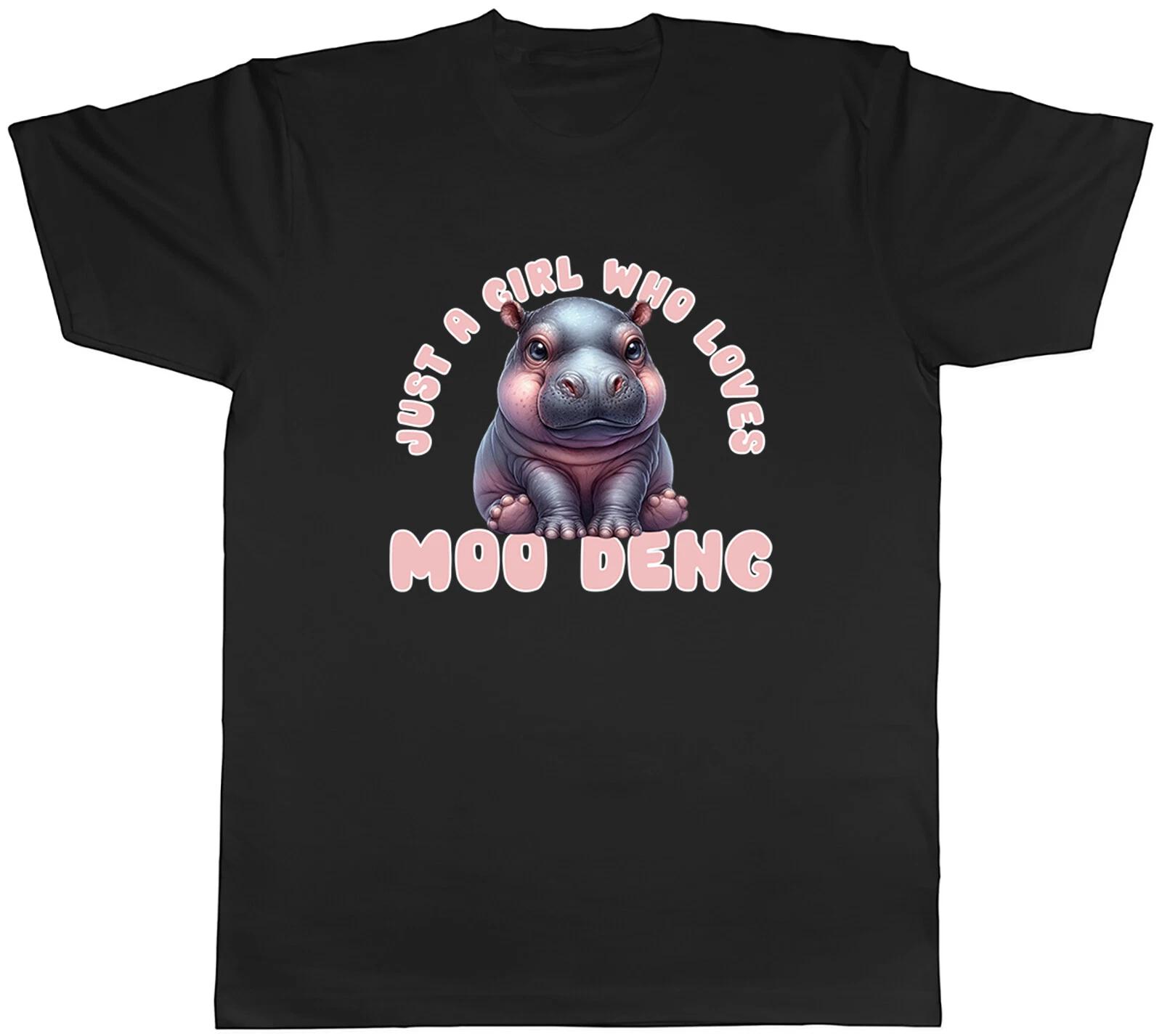 Girl who Loves Moo Deng Mens T-Shirt Funny Hippo Hippopotamus Tee Gift XL