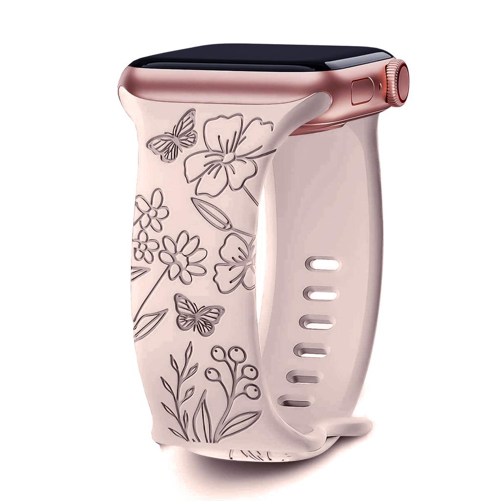 Strap For Apple Watch Band 44mm 40mm 41mm 42 45mm 49mm 46mm Floral Engraved bracelet correa iwatch series 10 9 SE 8 Ultra 2 3 11