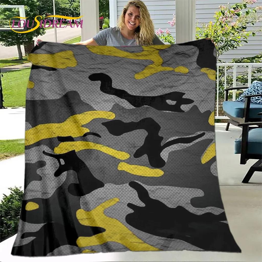 D Colorful Camo Camouflage Throw Blanket Warm Flannel Blanket for Home Living Room Bedroom Beds Sofa Outdoors
