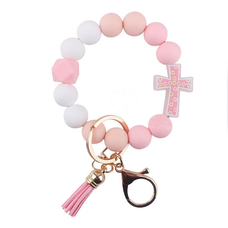 Silicone Cartoon Cross Beaded Bracelet Keychain - Handmade Women s Accessory