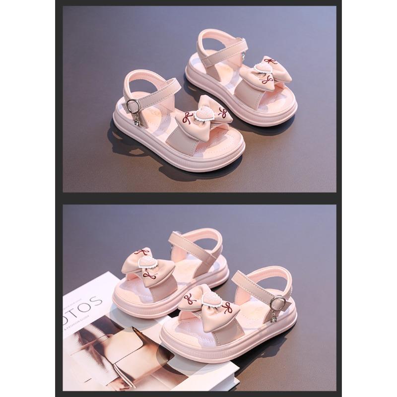 New Summer Kids Beach Shoes, Cute Bow & Heart Solid Color Girls Sandals for Little, Medium & Big Kids
