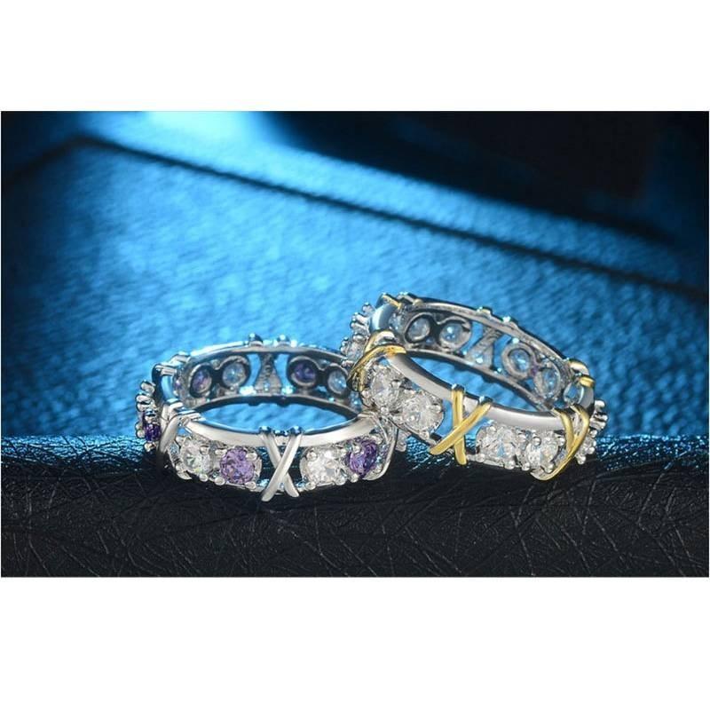 Bague Élégante Géométrique en Zircone Cubique Bicolore Pour Femmes Bijoux de Mode Plaqué Or