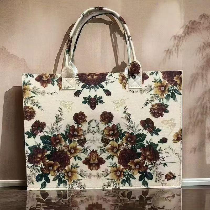 Women'S Large Flral Tote Bag Ladies Spacious Pink Roses Green Leaves Design Mother'S Day Gift Birthday Present Shopping Casual Print Handbag