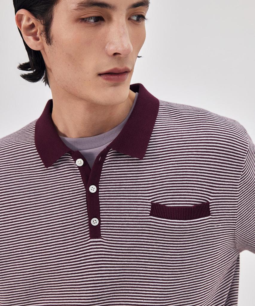 THEKNITCOMPANY Orea Striped Polo Shirt - Shira Burgundy