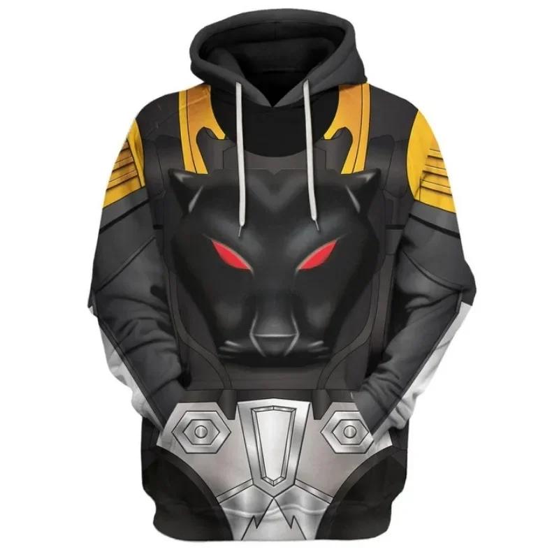 Men's 3D Robot Print Hoodie Red/Blue Cartoon Streetwear Sweatshirt Cotton Blend Pullover for Teen Boys