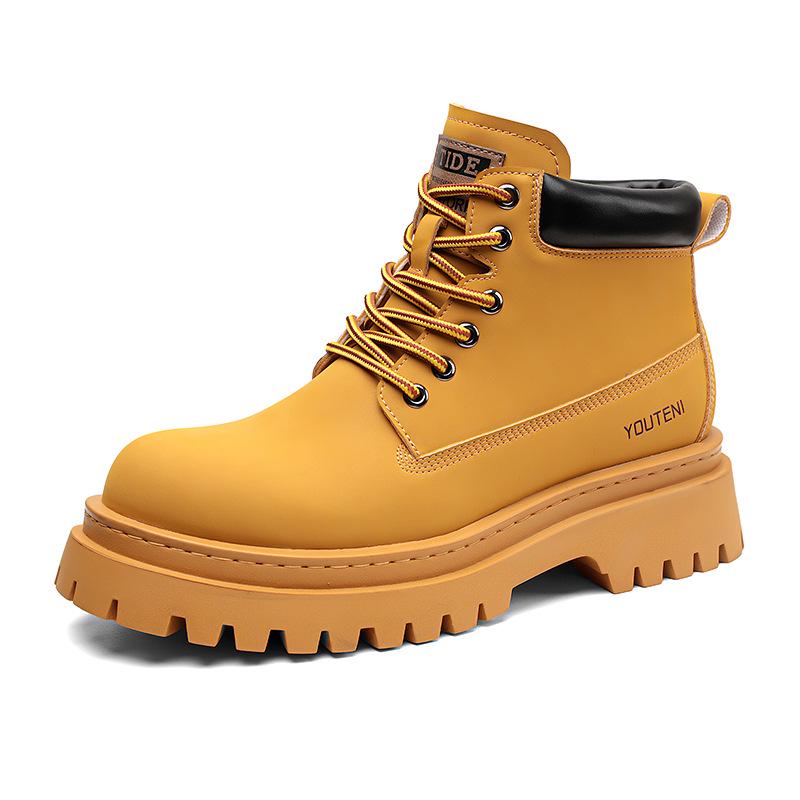 2025 Herbst/Winter Herren High-Top Gelbe Leder Martin Stiefel - Lässige Outdoor Höhenverstärkende Arbeitskleidung Schuhe
