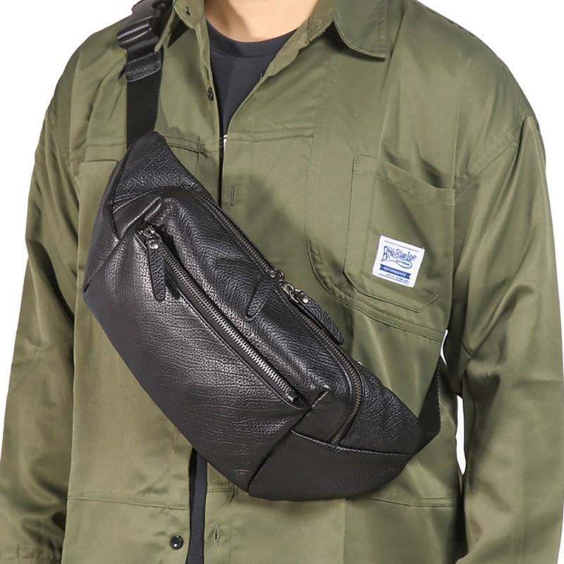 

Men s Chest Bag Casual Simple Leather Small Shoulder Mobile Phone Cover Layer Cowhide Waist Crossbody чёрный