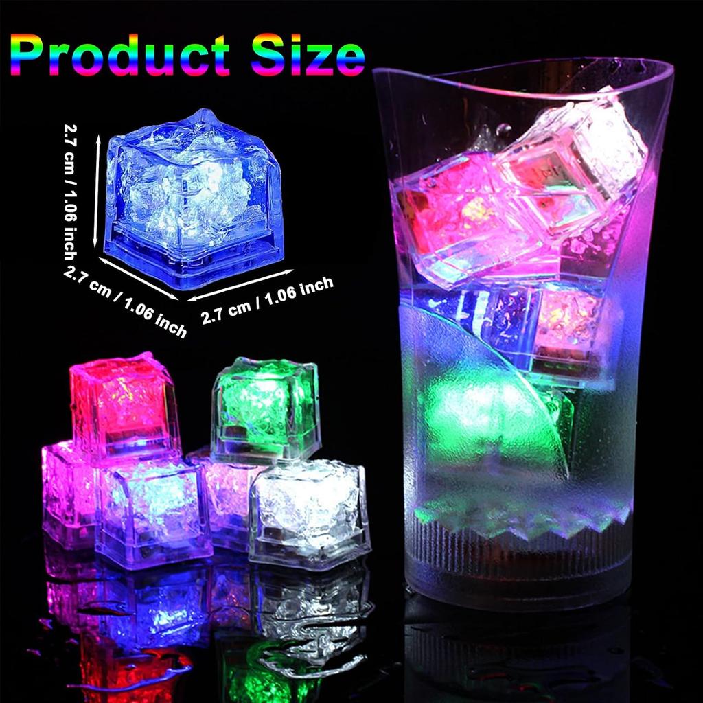 Light Up Ice Cubes for Drinks,Reusable Flashing Glow In the Dark Ice Cubes,Waterproof Color Changing Led Ice Cube for Club Bar Party Wedding Decor