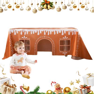Gingerbread House Holiday Painting Table Cover Reusable Festive Winter Pattern Cloth Christmas Rectangle Tablecloth for Xmas