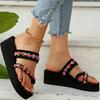 Fashion 2025 Thick Bottom Clip Toe Slippers for Women Fashion Floral Fabric Wedge Sandals Woman Summer Eva Wear-Resistant Slides Female