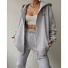 Damen Langarm Fleece Bedrucktes Kapuzensweatshirt und Lässige Hose Zweiteiliges Set