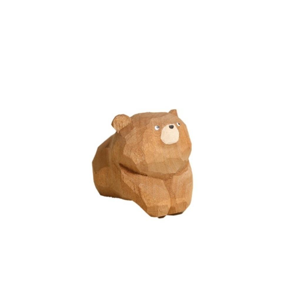 Cute Wooden Carving Ornament Decoration Mini Bear Statue Cuddly Wooden Bear Figurines  Gift
