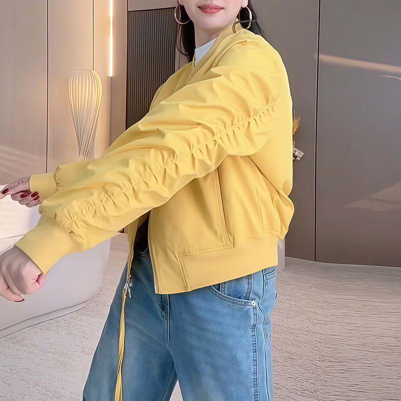 Women's Spring New Arrival: Casual Round Neck Long Sleeve Short Baseball Jacket