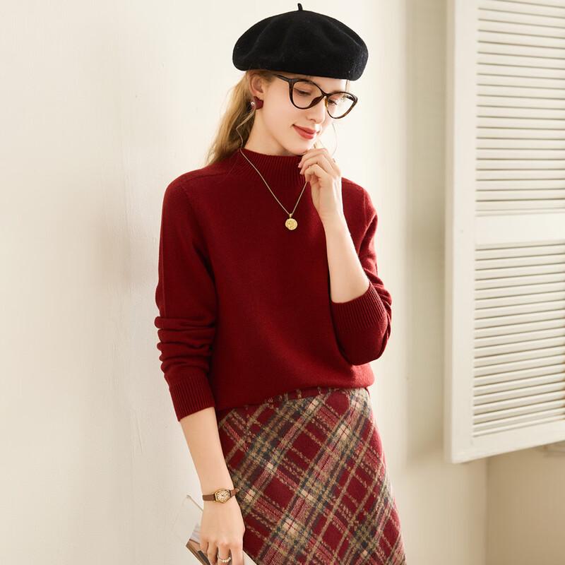 TUHUANG Women's Seamless Pure Wool Mock Neck Sweater