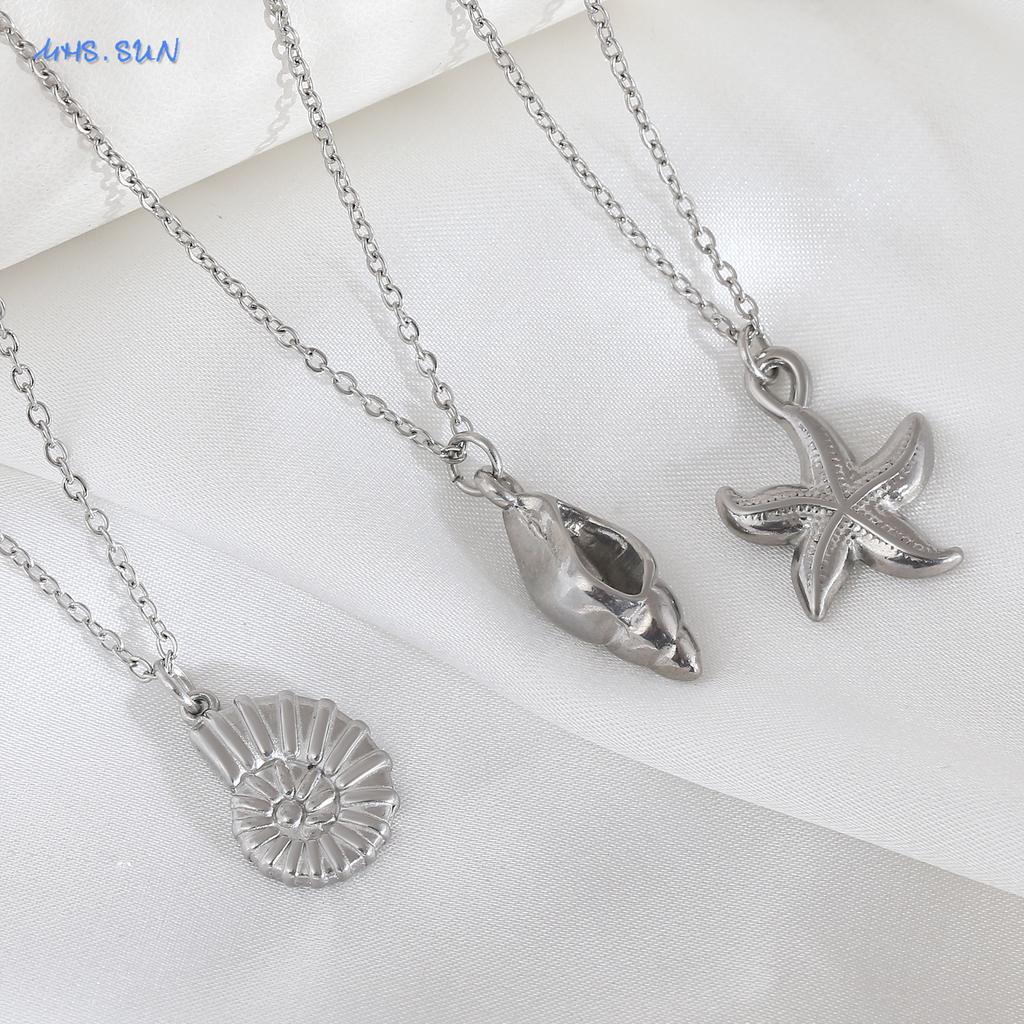 MHS.SUN Seestern Muschel Muschel Anhänger Halsketten Für Frauen Männer Edelstahl Trendige Kette Choker Strandparty Schmuck Sommer