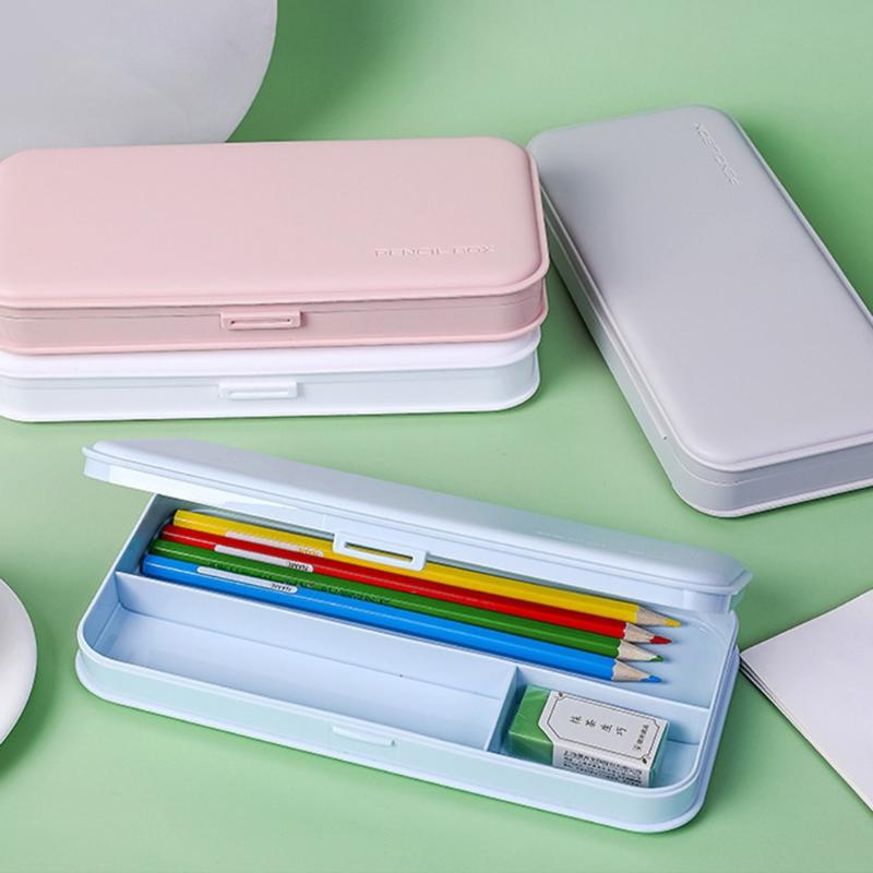 Colorful Plastic Pencil Boxes Macaron Pencil Boxes for School Crayon Marker Organizer Boxes for W/ Hinged Lids
