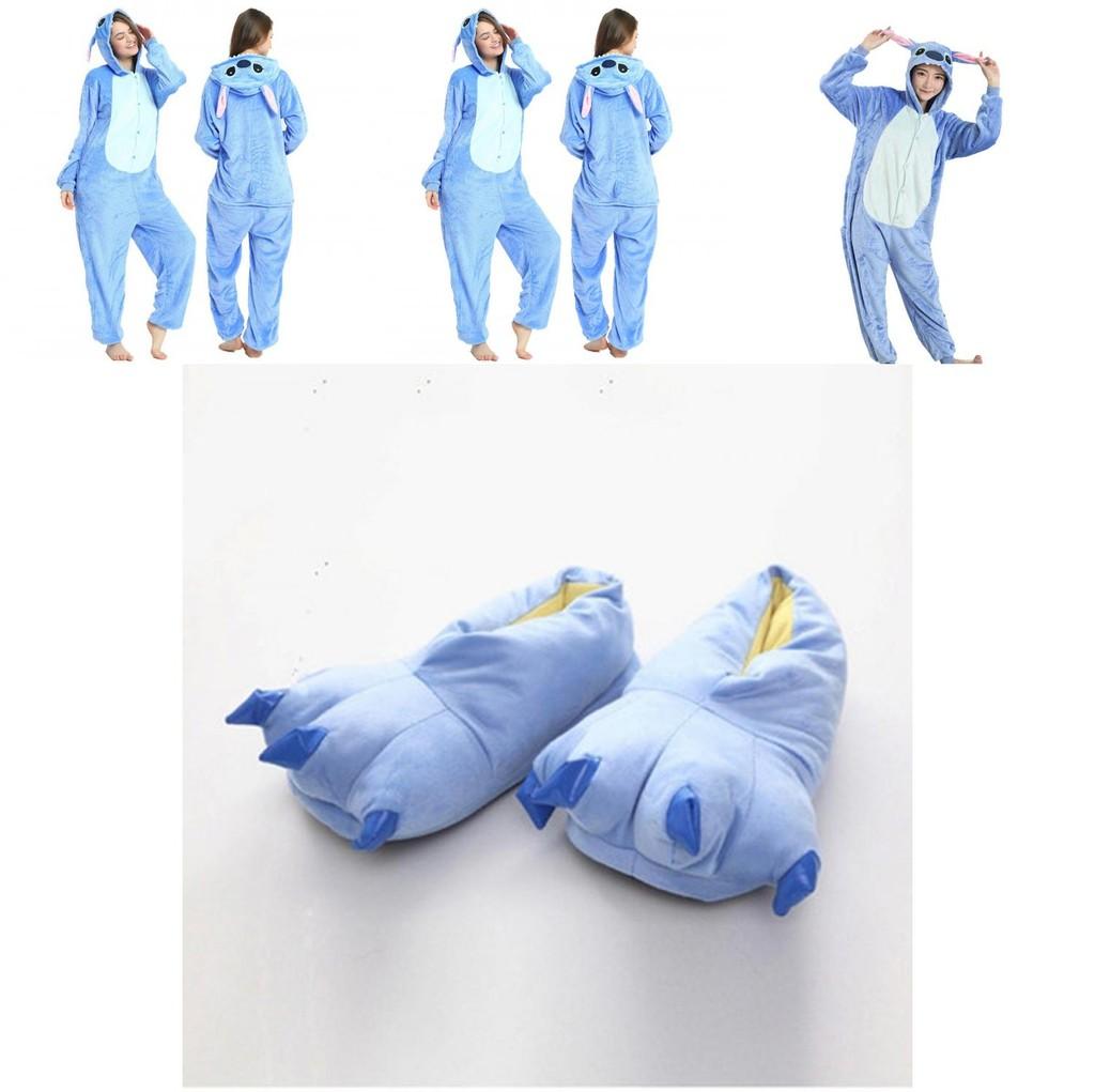 Stitch Flannel Hooded Jumpsuit Pajamas Perfect For Winter And Halloween Cosplay