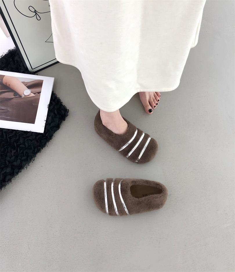 Thick-bottomed fluffy slippers for women to wear autumn and winter new slippers Korean version Korean version