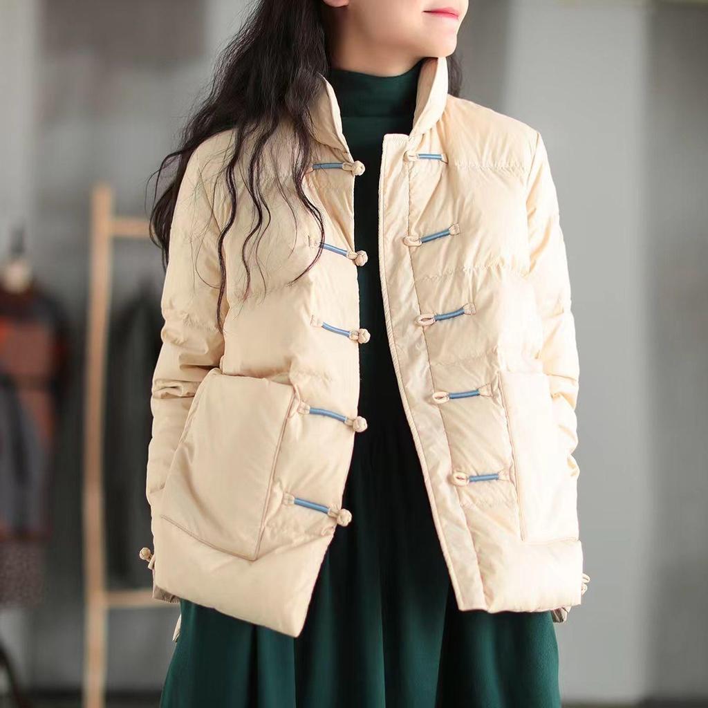 Retro Literary and Artistic Plate Buckle Stand-up Collar Winter Down Padded Jacket Women's Loose Thickened All-match Warm Bread Jacket Padded Jacket