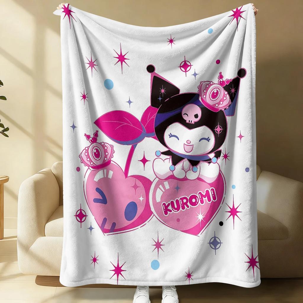 Kuromi Dreamy Pink Flannel Blanket Soft Warm Throw Japanese Anime Camping Office Bedroom School Nap Novel Blanket Summer Quilt