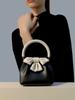Fashiable and Versatile Color Blocking Small Square Bag with Bow and Pleated Black Handbag