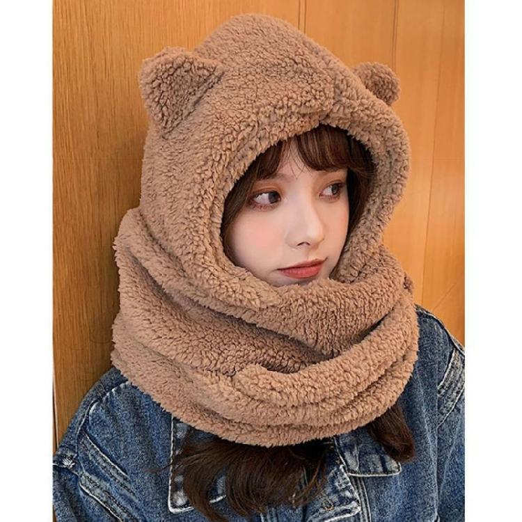 3 In 1 Girl Scarf Bear Hat Furry Caps Scarf with Gloves Set Winter Warm Headgear for Casual Outdoor Wear