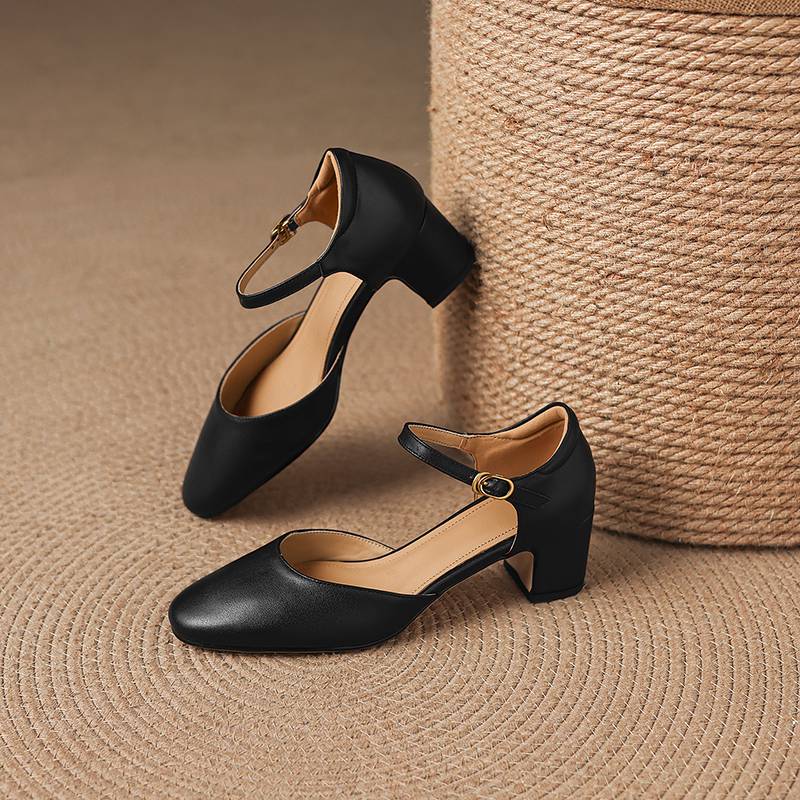 Krazing Pot Pelle Vera Punta Tonda Tacco Sottile Scarpe Estive Monocolore Taglia Grande 42 Cinturini con Fibbia Donna Scarpe Basse