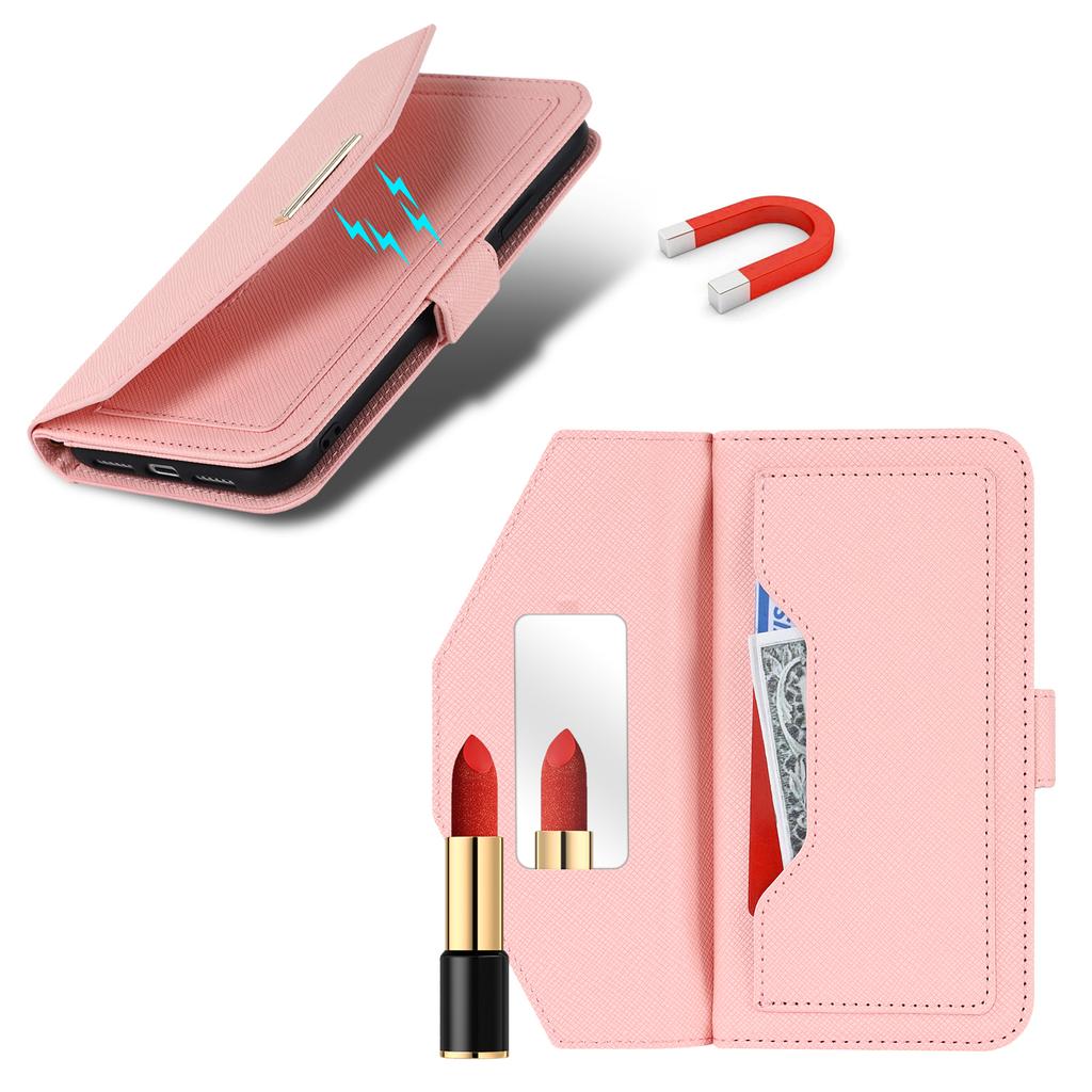 For Google Pixel 9 Pro XL Stand Case Cross Texture PU Leather Wallet Phone Cover with Shoulder Strap/Makeup Mirror