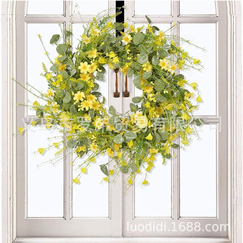 Easter Wreath Decor With Artificial Daisies Sunflowers Door Wall Hanging Home Party Decoration