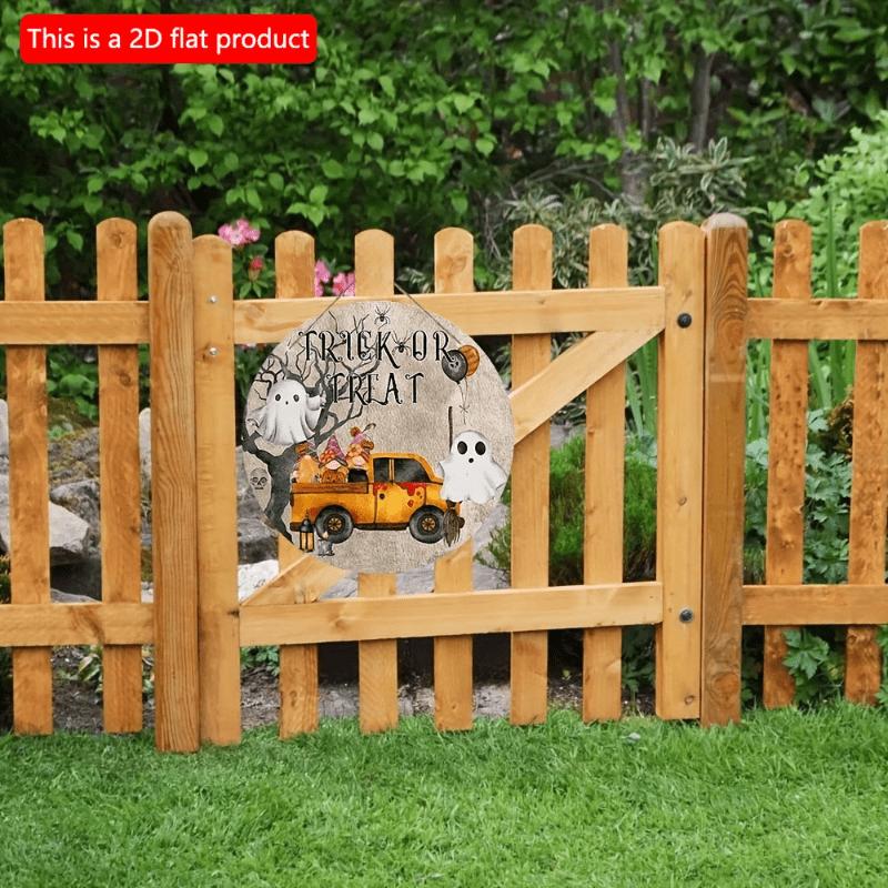 2d Flat 20*20cm, Halloween Home Decoration, "trick or Treat" Wooden Circular Signs, Creative Decorative Signs, for Home, Kitchen, Garden, Bar Decor.