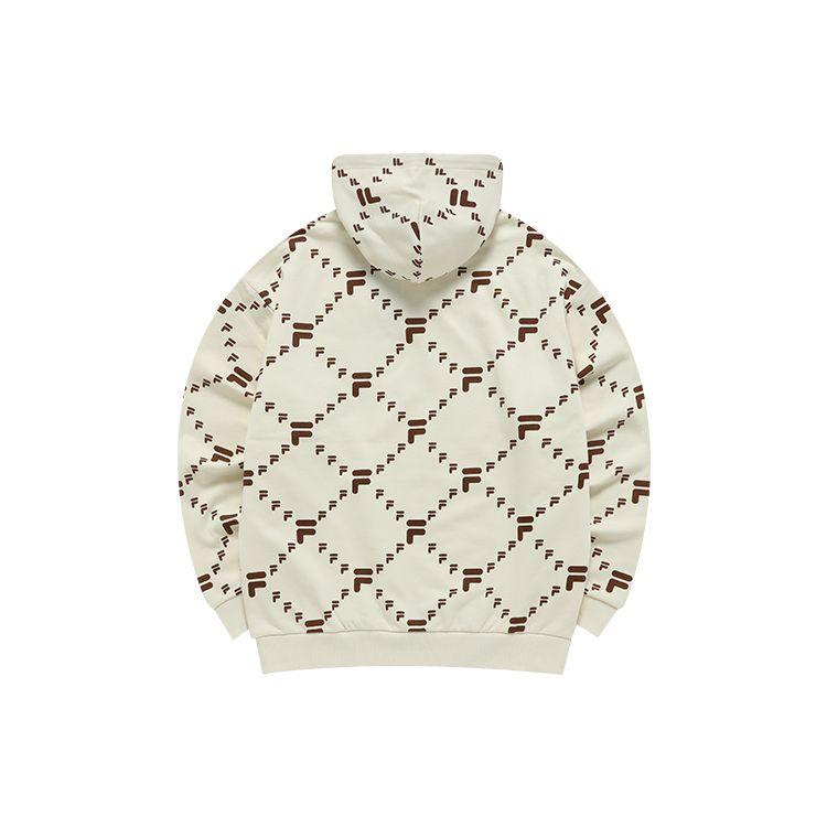 Fila Fusion Full Print Logo Pullover Sports Hoodie Unisex Hoodies Antique-White T11U216205FIV