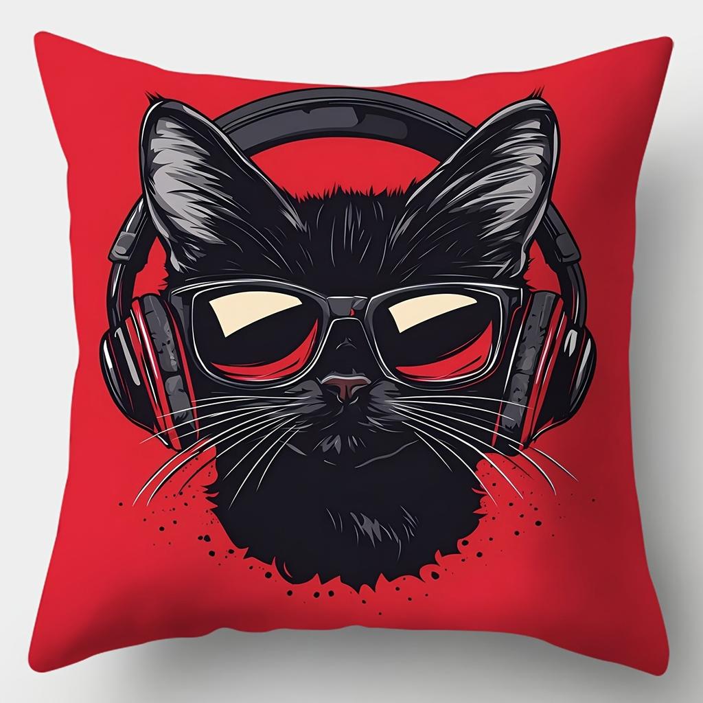 Trendy Black CatRetro Pop Art Pillow Cover Durable Removable Washable Personalized Home Decorative Cushion Cover