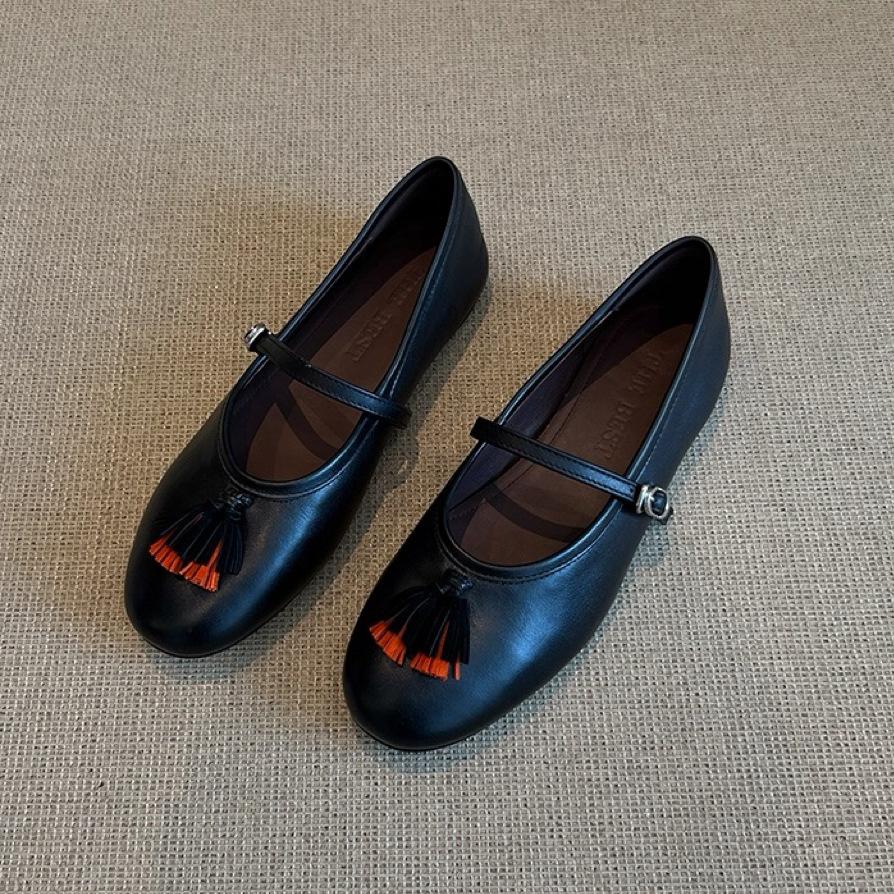 

Sheepskin version~ Genuine leather retro suede one-word buckle tassel Mary Jane shoes women s versatile ballet flat-bottomed shallow mouth single sho 40