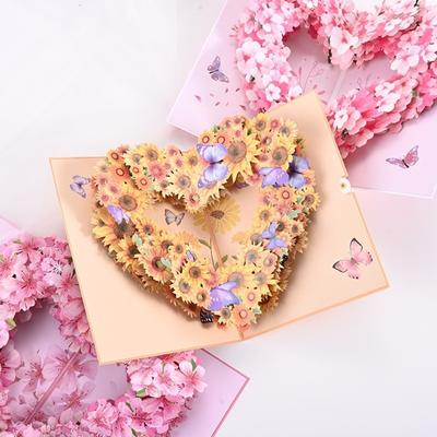 Romantic Theme 3D Pop Up Card Pop-Up Mechanism Heart Shape Butterfly Heart Card Handmade Craft Greeting Card Mother’s Day Gift