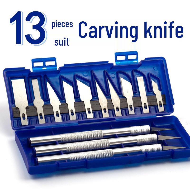 13-Piece Handmade Carving Knife Set for Students - Ideal for Paper Cutting and Rubber Stamp Carving