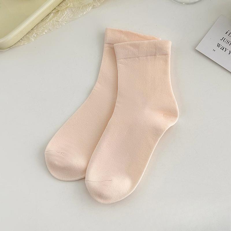 Women's Summer Solid Color Sweat Absorbing Deodorizing Boneless Moon Tube Cotton Socks