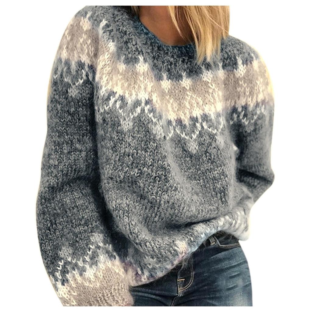 Fashion Women  Long Sleeve Leoaprd Print Patchwork Knitted Warm Sweater