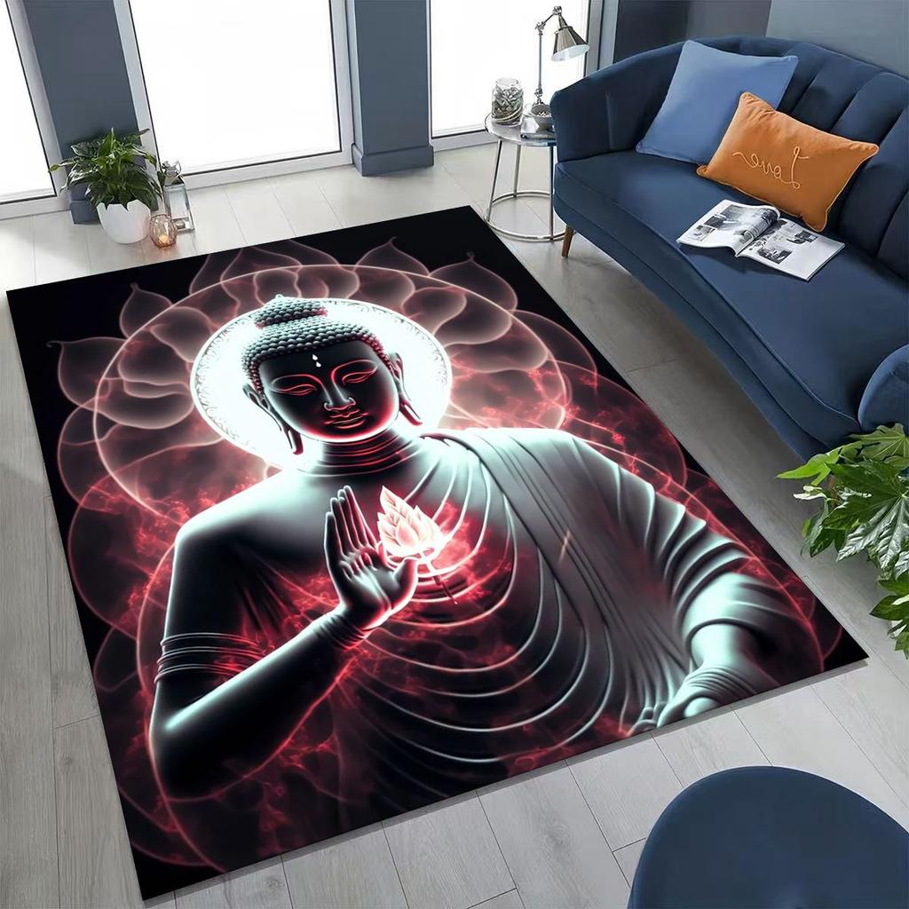 Věřící Slavnostní Buddha Šákjamuni Květinový Koberec do Ložnice Obývacího Pokoje Pohovka Domácí Rohožka Dekorace,Velká Dětská Hrací Protiskluzová Podložka na Podlahu Dárek