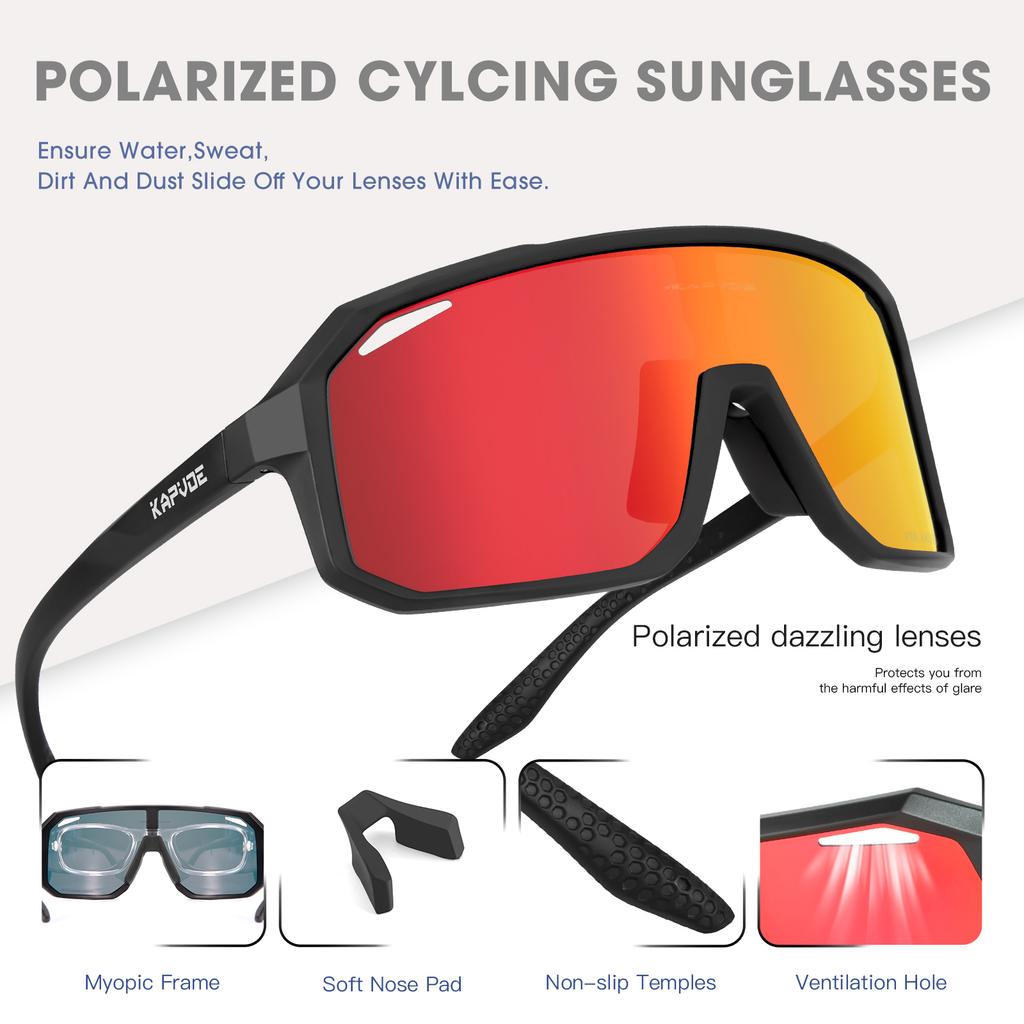 Lunettes de Soleil Sportives Polarisées Kapvoe pour Homme Lunettes de Vélo Photochromiques Lunettes de Vélo d'Extérieur pour Vélo VTT UV400