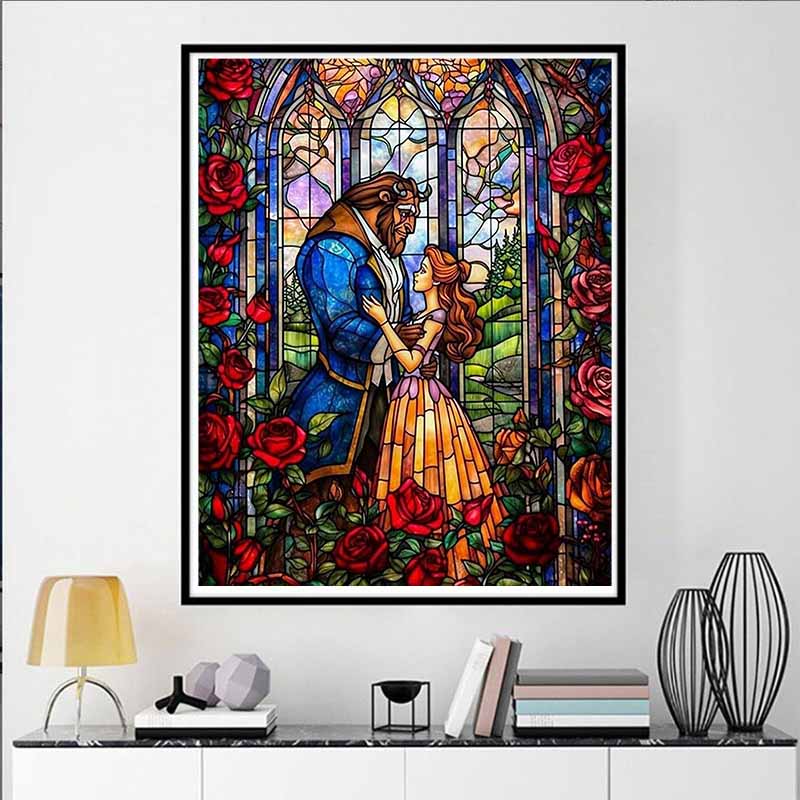 Disney Diamond Painting Beauty and The Beast 5D DIY Diamond Painting Mosaic Cartoon Embroidery Rhinestone Home Decoration Gift
