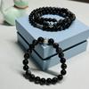 Natural Silver Obsidian Double-Layer Beaded Bracelet in S925 Sterling Silver - Simple Retro Design, Perfect for a Girl's Birthday Gift.