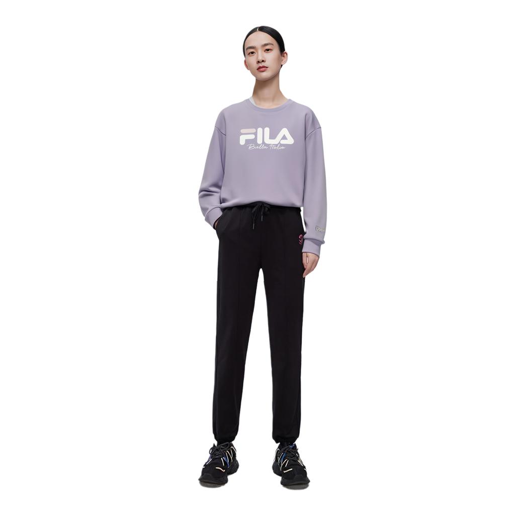 FILA Loose Fit Logo Knit Pullover Long Sleeve Sweatshirt Unisex sweatshirt Light-Purple F11U249201F-VT