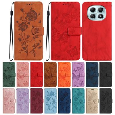Kožené Pouzdro na Telefon Pro Xiaomi 15T Poco F7 Ultra Redmi 15C 15 Note 15 Pro Plus Tisk s Ražbou Motýlů Slot na Karty Peněženka