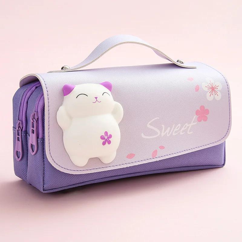 3D Kawaii Cute Pencil Case Girls Decompression Pen Pouch School Supplies Aesthetic Organizer Box Korean Stationery