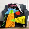 Bowler Hat Skull Signature Logo Flannel Blanket, Black White Skeleton Street Art Soft Throw Blanket