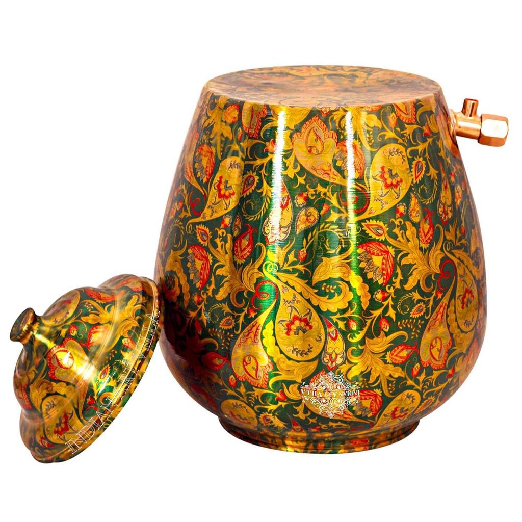 Printed Design Copper Water Dispenser Pot Matka, Stoarage, Home Garden, 10 LTR,