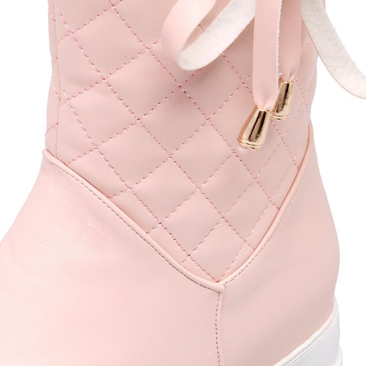 Winter Warm Snow Boots Inner Height Increase Medium Boots Rabbit Fur Boots Bow Platform Boots  Boots