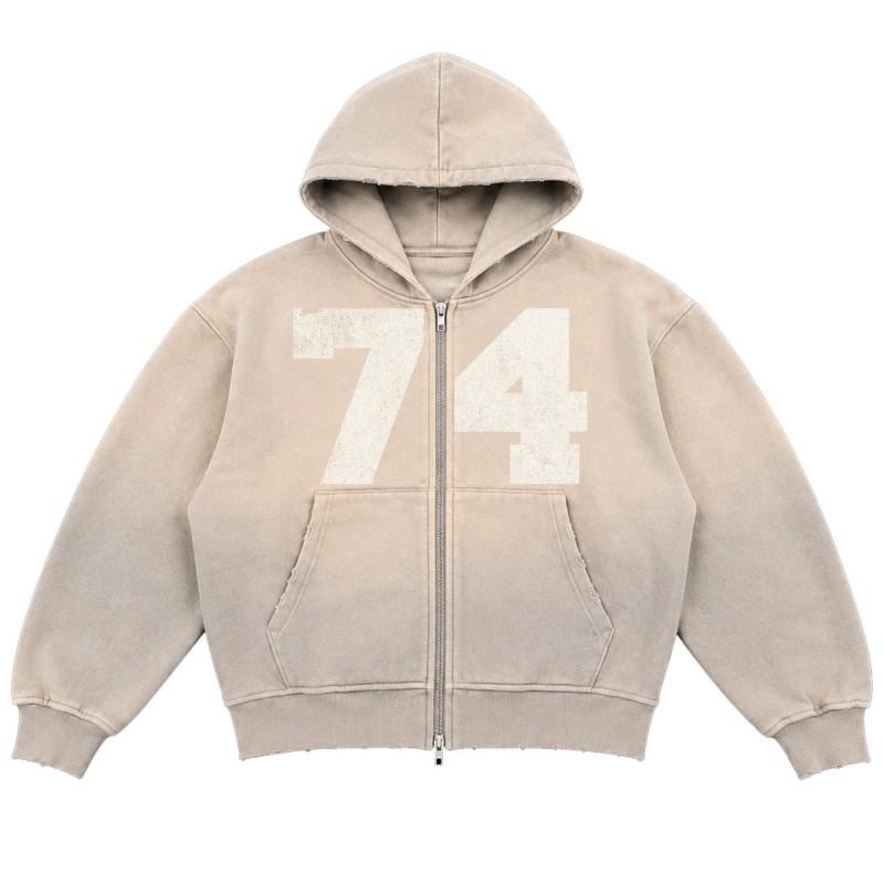 Oversized Hooded Sweatshirt With Bold Number Print Washed Gradient Blue Heavyweight French Terry Unisex Fall Casual Top